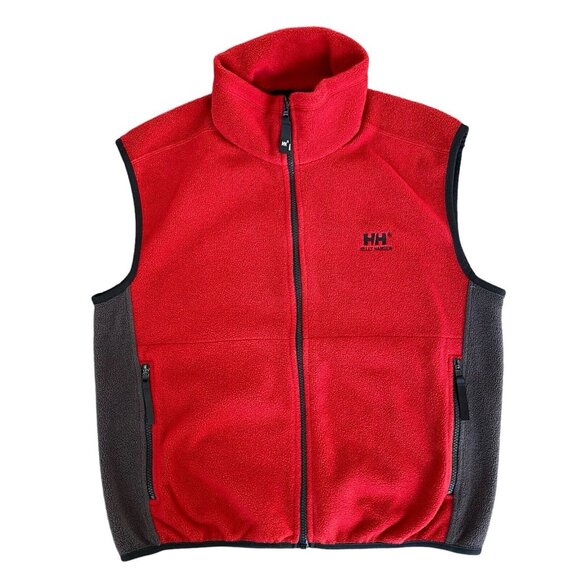 Helly Hansen Fleece Vest Mens Medium Mock Neck Embroidered Logo Red - Picture 1 of 6